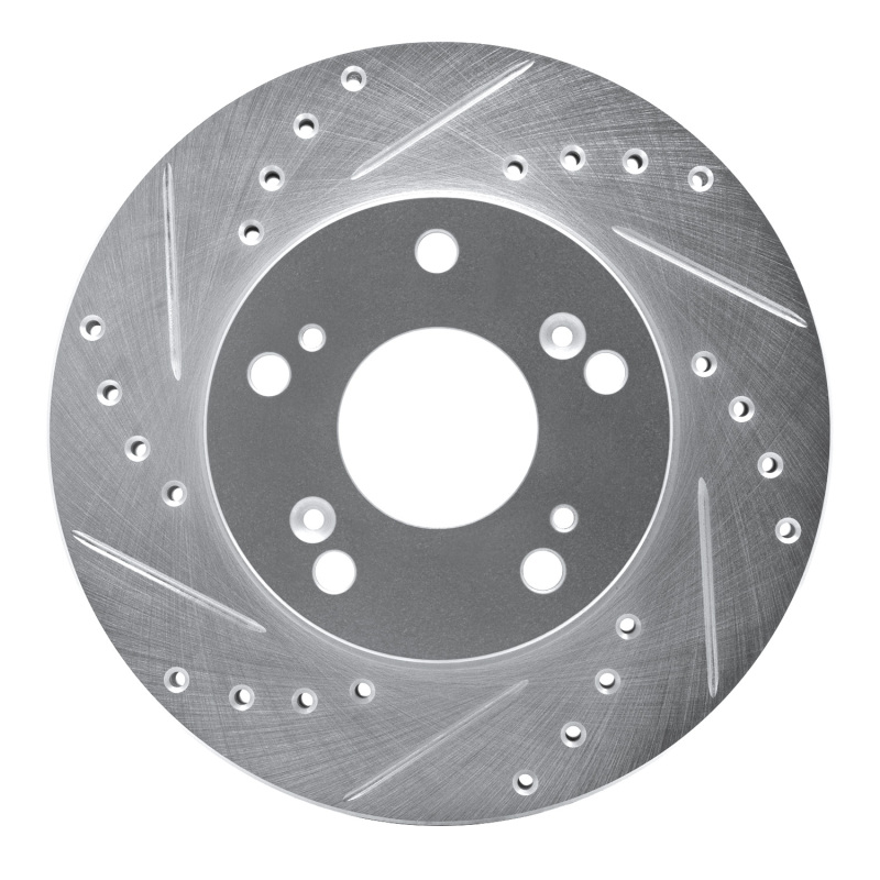 Acura RSX Brake Rotor (1) - Front Left - R1 Concepts - Drilled & Slotted - Silver - `02-`15